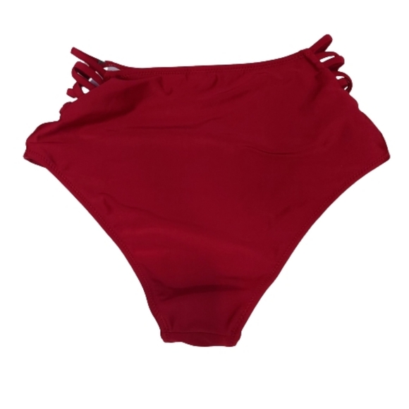 Red High Waited Bikini Bottom Criss Cross Sides - Picture 2 of 6